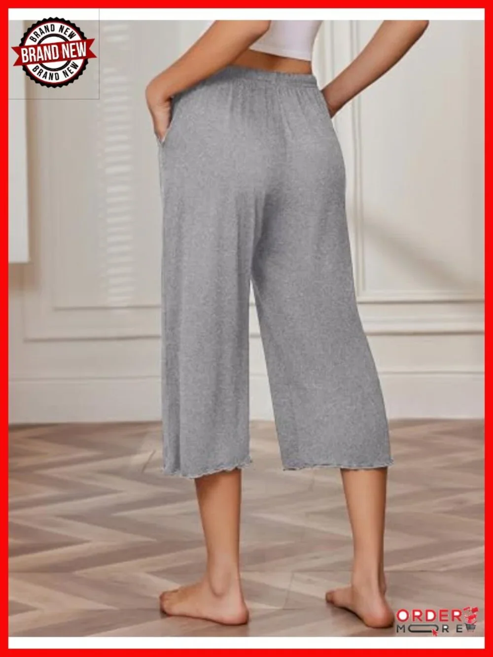 Women's Capri Pajama Lounge Pants 3-Pack Soft Knit Ruffled Trim with Pockets